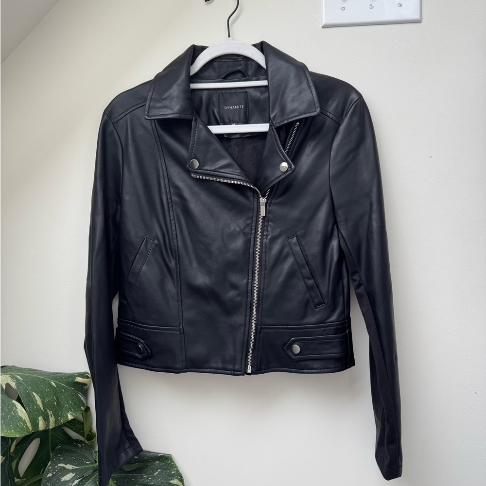 Dynamite Women's Black Faux Leather Moto Jacket